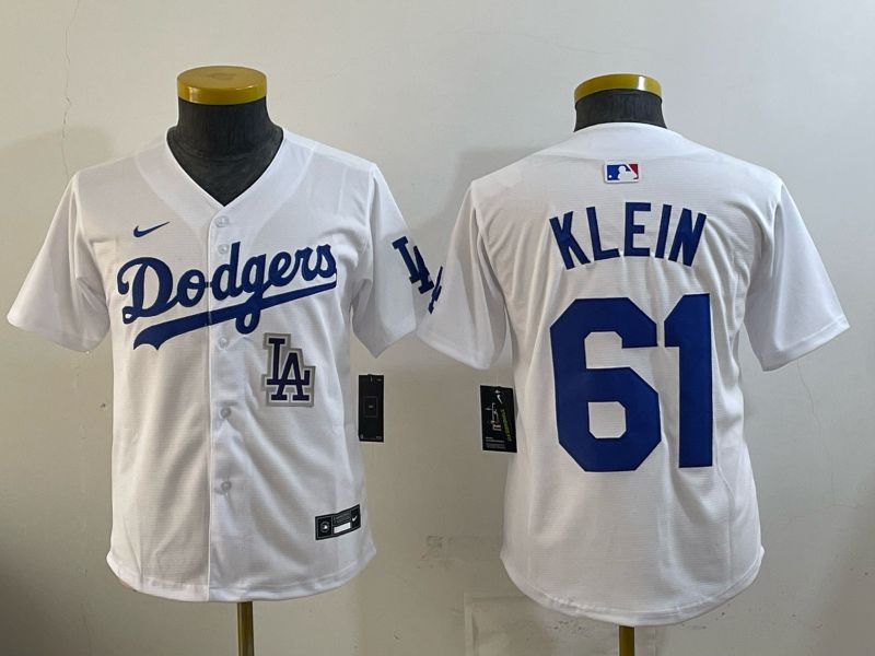 Youth 2025 Nike Los Angeles Dodgers #61 Klein White Game MLB Jersey 011
